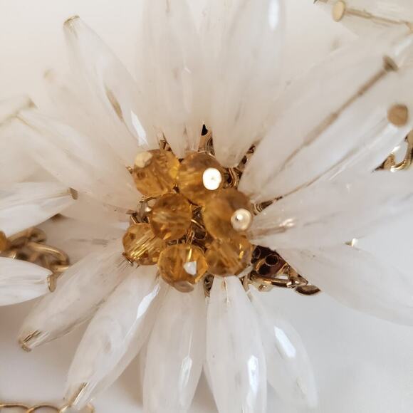 1970s Style Flower Power Tubular Crystal and Rhinestone Gold Tone Necklace - Picture 5 of 7